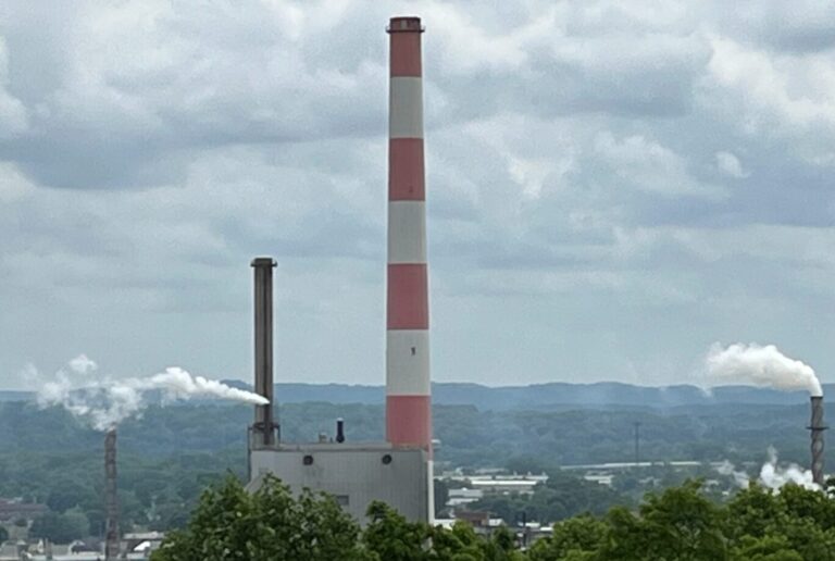 Paper mill smokestack from Grandview Cemetery- Litter Media/Mike Smith
