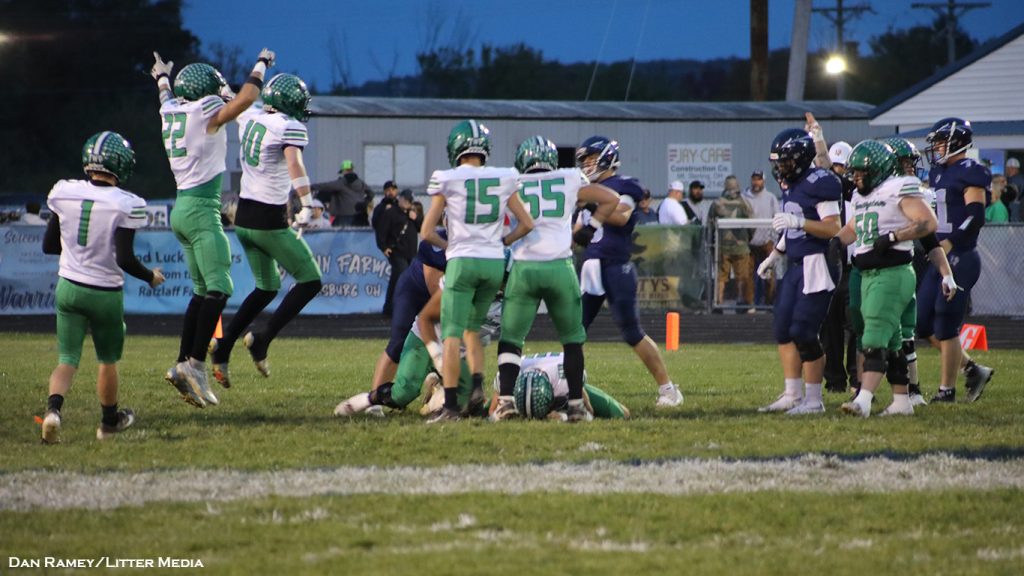 The Huntsmen react to recovering a fumble on Adena's first offensive play of the game. Dan Ramey/Litter Media