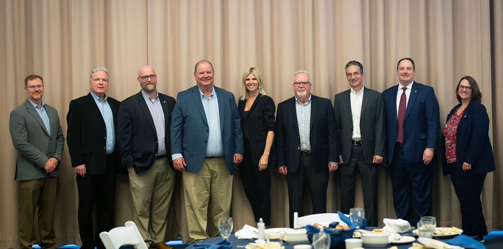 (L-R) Carlos Morris, Portsmouth Engineering Manager; Tim Poe, Manager X-340S Complex; Adam Miller, Interim Dean of the College of Business and Engineering Technology at SSU; Dutch Conrad, President and Program Manager MCSA; Kearney Canter, Communications Director for AtkinsRéalis US Nuclear; Pete Coutts, Portsmouth Plant Manager; Adam Goldberg, Engineering Director MCSA; Dr. Eric Andrew Braun, President of Shawnee State University; Dr. Kimberly Inman, Provost and Vice President for Academic and Student Affairs.