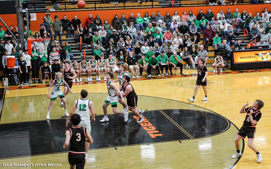 Eastern's Aiden Werner watches his shot in the fourth period of the Eagles' 52-54 win over Huntington at Waverly Monday. 