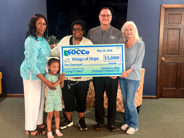 From left, Alece Cowen, Wings of Hope; Braszen Nelson, camper; Wings of Hope Founder and CEO, Maxine Malone; SOCCo President and CEO, Pat Timbes, and Linda Nichols, Wings of Hope.
