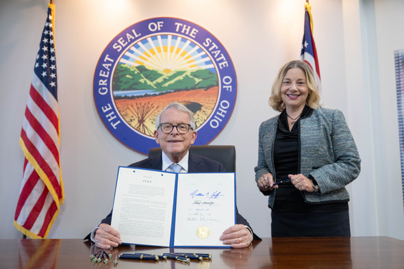 Governor DeWine signs Senate Bill 450, Ohio's two year capital budget. Director Kim Murnieks, Office of Budget and Management, joins.
