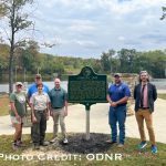 The ODNR historical marker for CCC at Shawnee State Park. 
