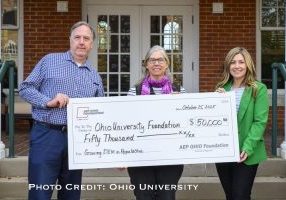 (left to right) Matthew Roberts, Senior Director of Corporate and Foundation Relations, University Advancement at Ohio University, Jennifer Bowman, Director of Environmental Programs, The Voinovich School of Leadership and Public Service, and Melissa Clark, Customer and External Affairs Manager, AEP Ohio.