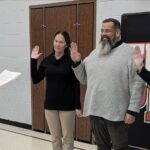 New board members, Randi Uhrig and Bill Showman, and current member Katie Guba, are sworn in for new terms by HR Director, Brady Ratzlaff- Photo Credit: Lacey Derexson, Ross County Board of DD
