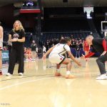 Circleville Girls Basketball Head Coach Josh Blakeman shares a moment with Juliana Sims-Ross during player introductions of the Tigers' 2026 D-IV State Semifinal.