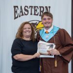 SOCCo’s Senior Communications Specialist Cindi Remy presents Brewer Tomlison with the Southern Ohio Cleanup Company STEAM scholarship during Eastern High School’s Senior Awards Day.