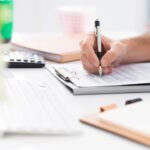 Tax form, writing on form